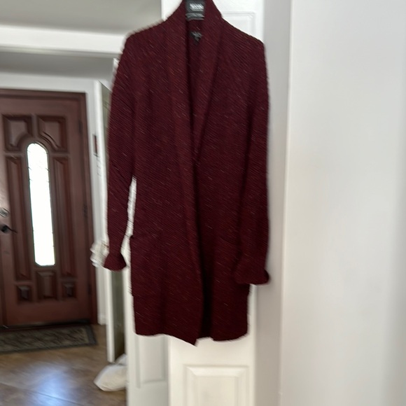 Red Long Open Front Cardigan Sweater - Picture 1 of 8